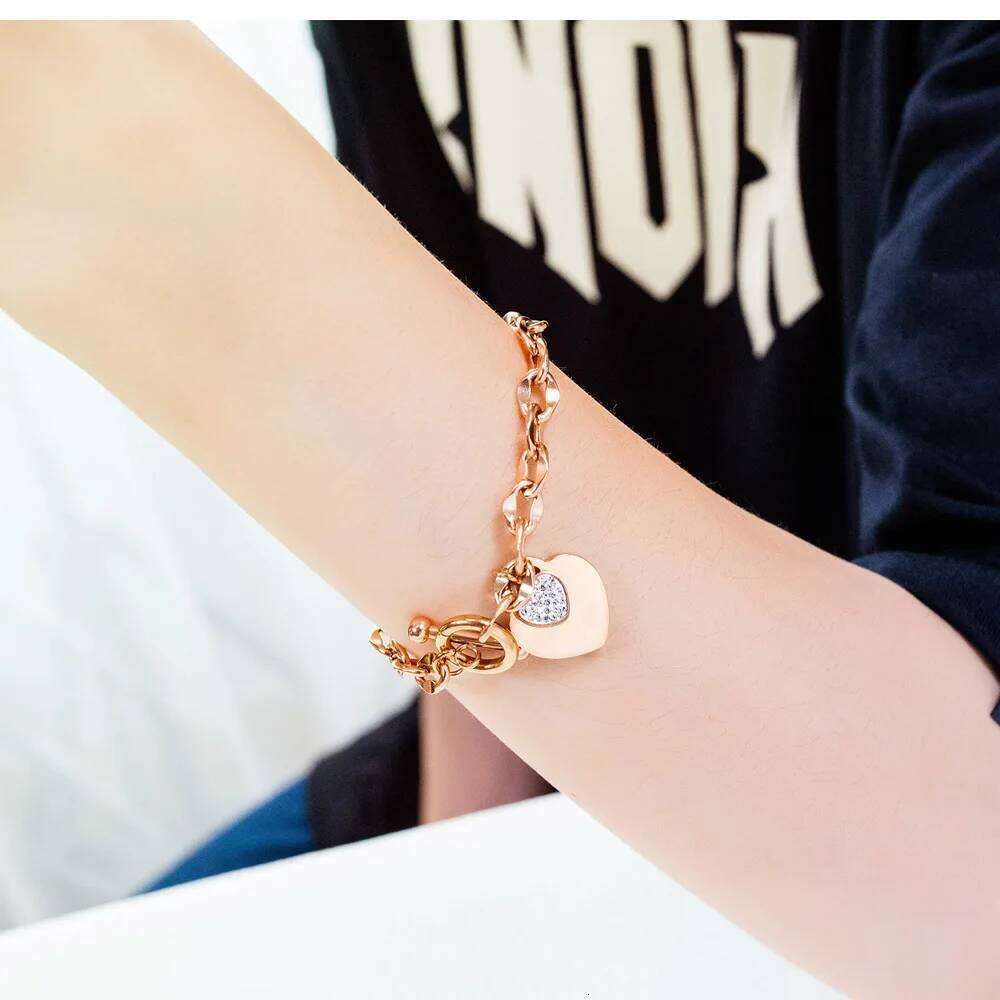 Fashion Love Heart Charm Bracelets For Women Gold Silver Color Stainless Steel Chain Bileklik Bracelet&Bangle Jewelry Z260225