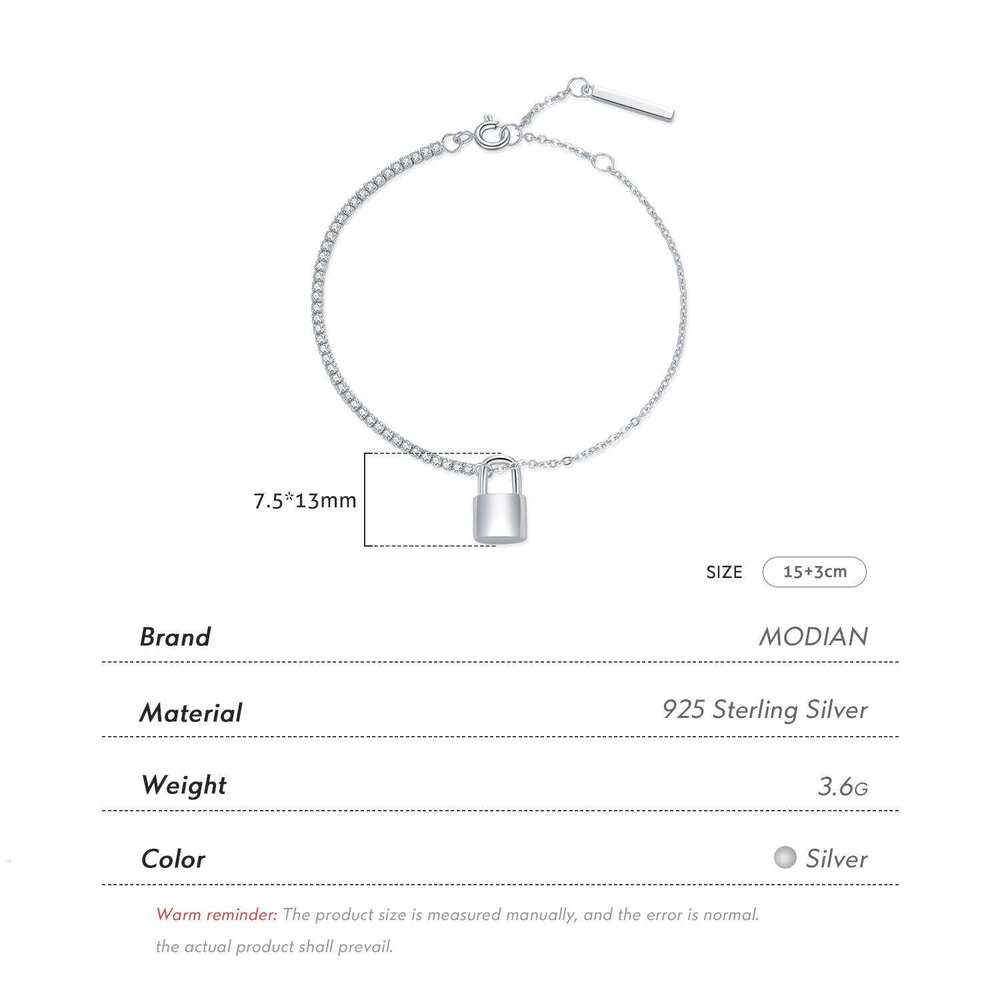 MODIAN Exquisite Lock Bracelet 925 Sterling Silver Shining CZ Asymmetry Bracelets Trendy Link Chain Jewelry For Women Gifts Z260225