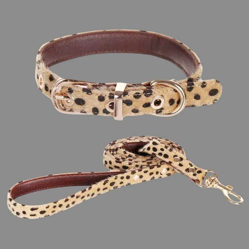 Leopard Print Horsehair Collar Chest Harness Leash Adjustable Set Small Dog Pet Supplies Accessories