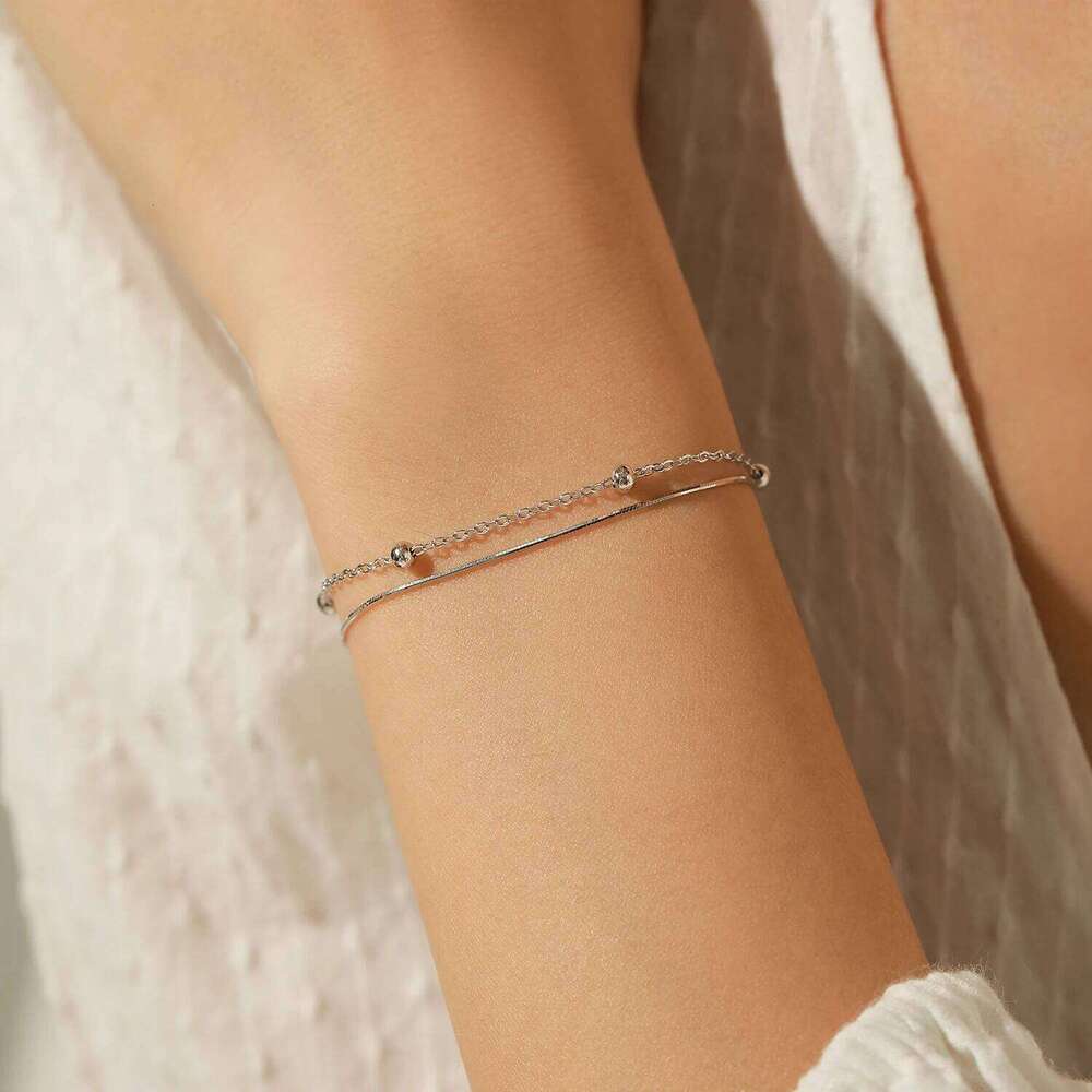MODIAN Double Layer Snake 925 Sterling Silver Simple Beads Link Chain Bracelet For Women Daily OL Fine Jewelry Z260225