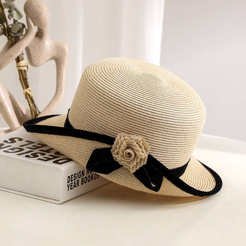 Folded-brimmed wide-brimmed hat Velvet Ribbon Style Suitable for spring and summer outings and wedding events
