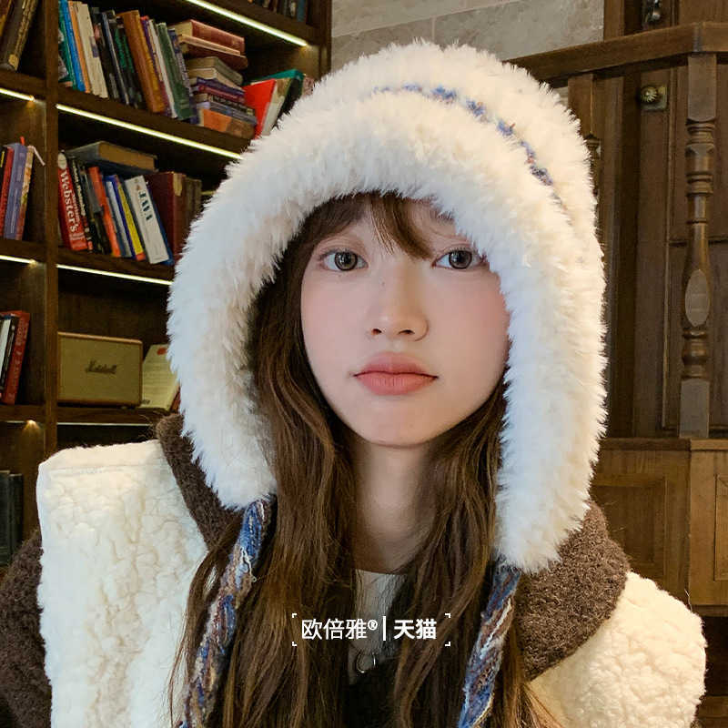 Fleece-Lined Thickened Plush Autumn Winter Large Head Circumference Warm Cold-Proof Lei Feng Hat Cute Tie-Up Knitted Hat S260225