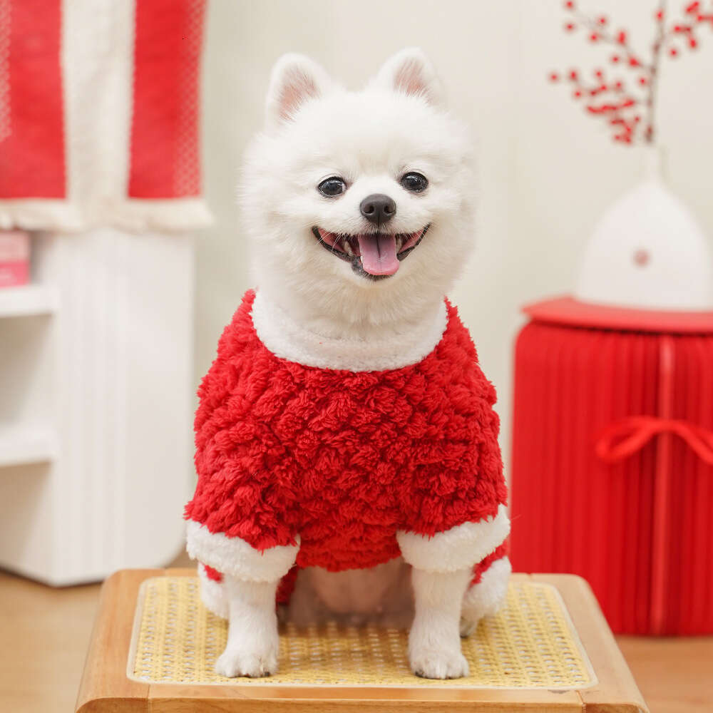 Famous brand Four Legged New Year Style Fleece Lined Warm Pet Dog Clothes Teddy Plush Cat Tang Suit Supplies pupakaIK