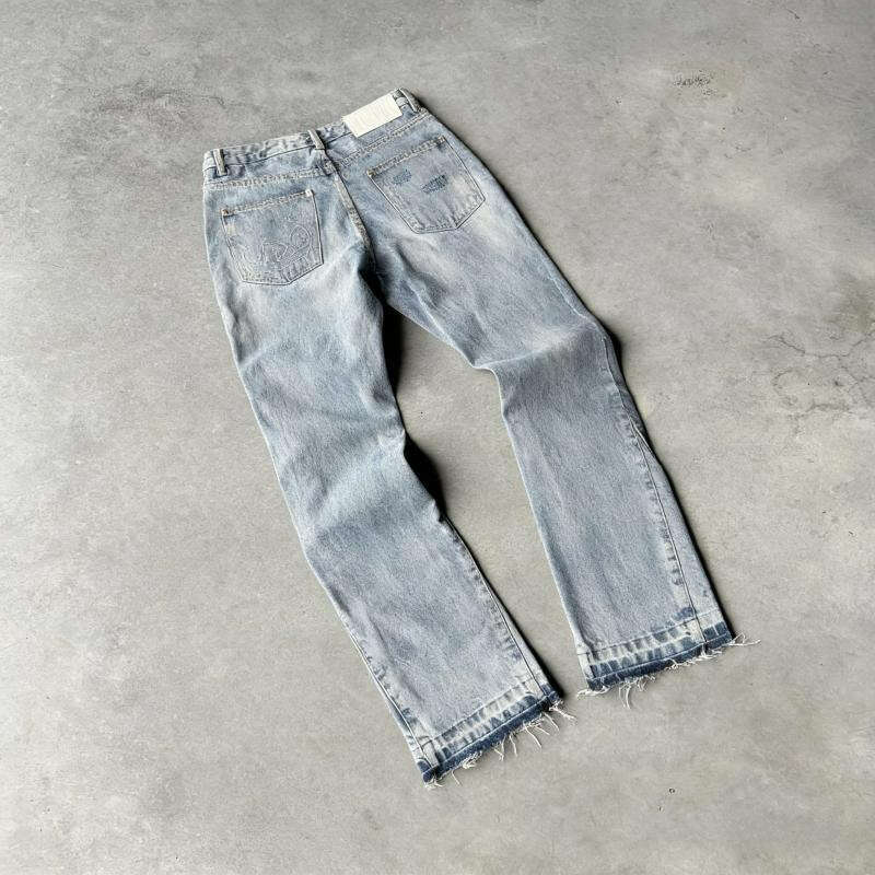 Men's Jeans Trendy Frayed Flare Distressed Wash Highlights Retro Texture Back Pocket Embroidery Enriches Layers Flared Cut For Ultimate Comfort