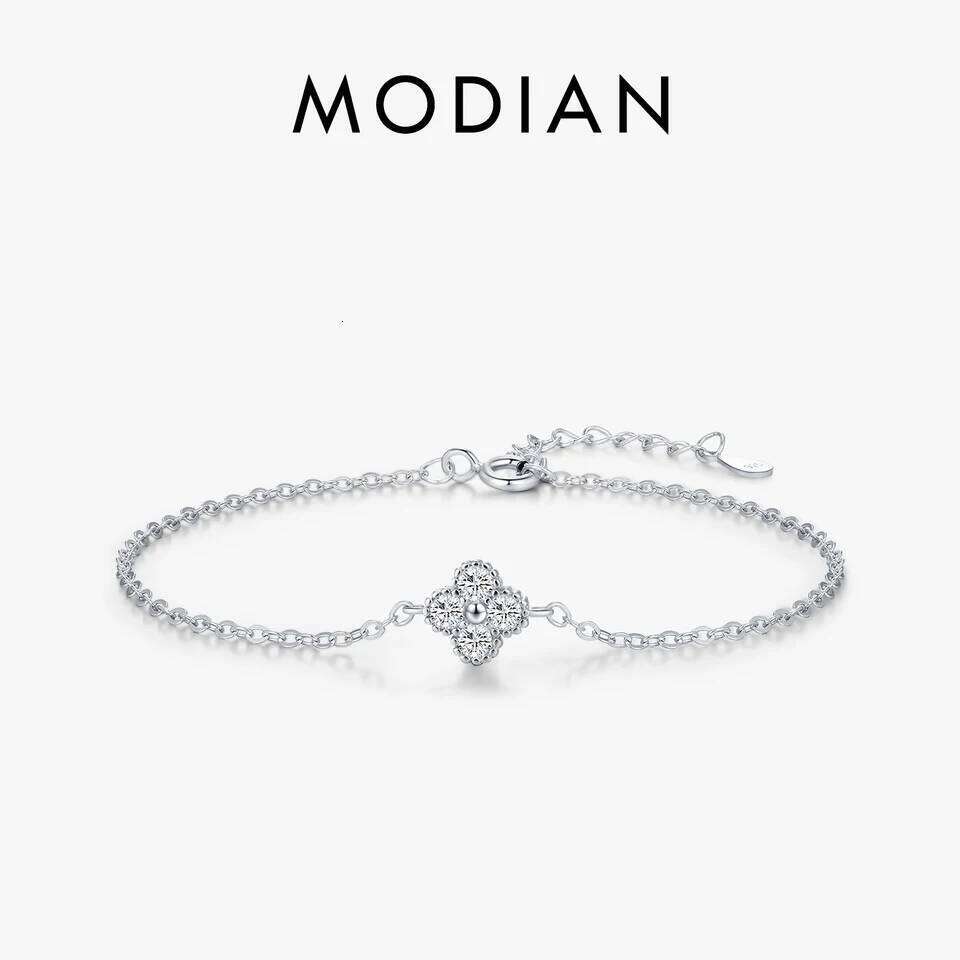 MODIAN 925 Sterling Silver Exquisite Lucky Four Leaf Clover CZ Link Chain Stackable Sweet Bracelet For Women Daily Fine Jewelry Z260225