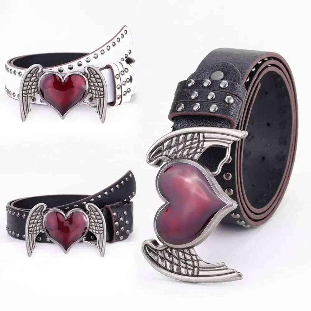 Casual Trendy Punk Rivet Belts Y2k Versatile Gothic Double Hole Eyelet Grommet PU Leather Waistband Y260225