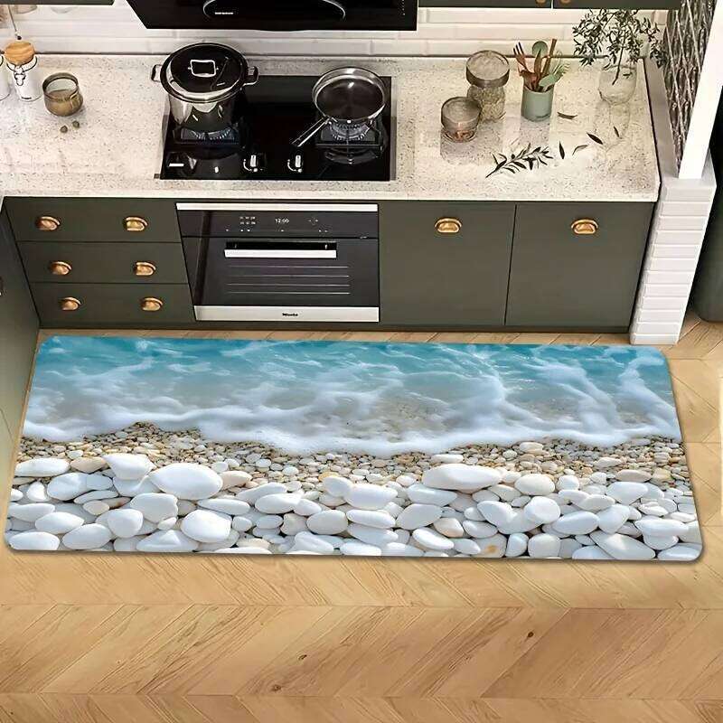 Coastal Beach Pebble Wave Pattern Carpet Mat Rug Home Decoration Non-Slip for Kitchen Entryway Living Room Bedroom W260226