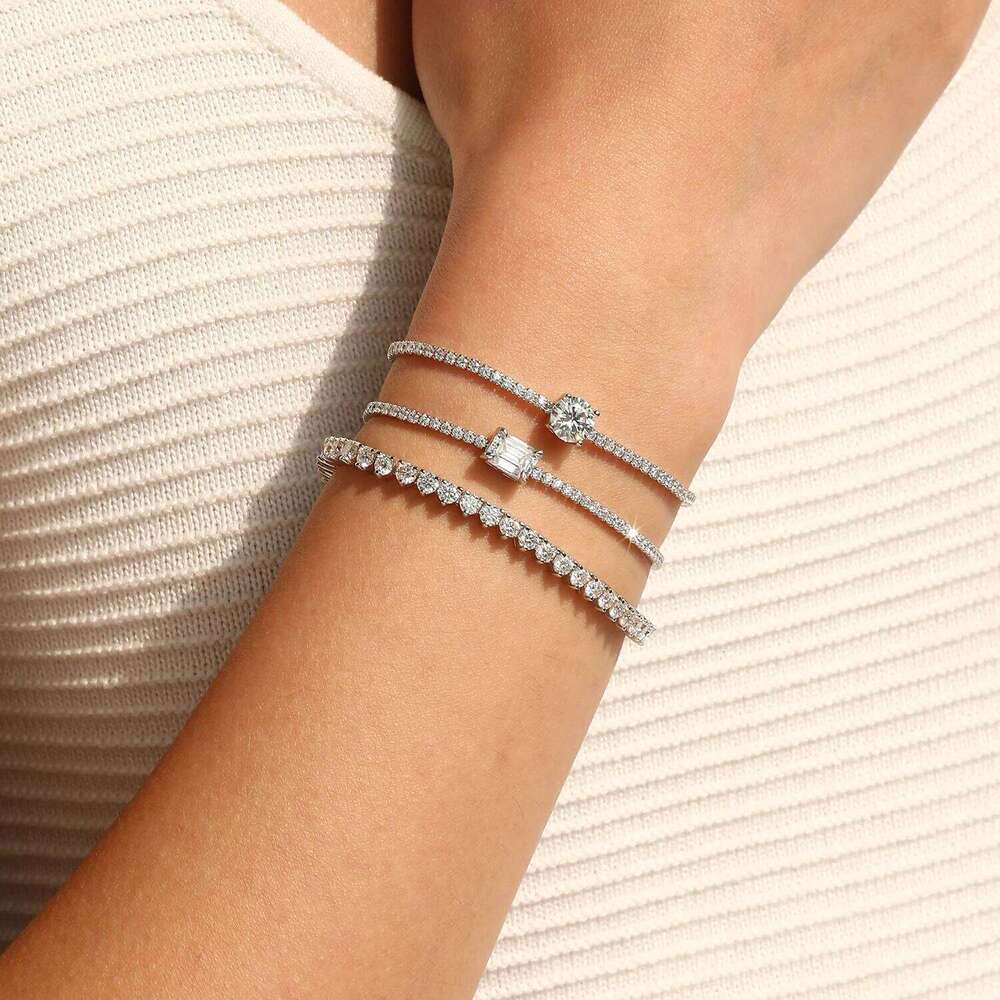MODIAN 1CT Emerald Cut D Color Moissanite Tennis Bracelet 925 Sterling Silver Wedding Elegant Bracelets For Women Daily Jewelry Z260225