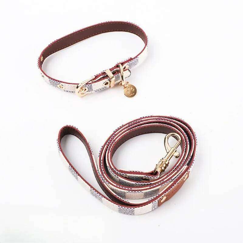 Vintage Plaid Lightweight Dog Adjustable Leash Collar Set for Small and Medium Dogs Pet Supplies Puppy Accessories