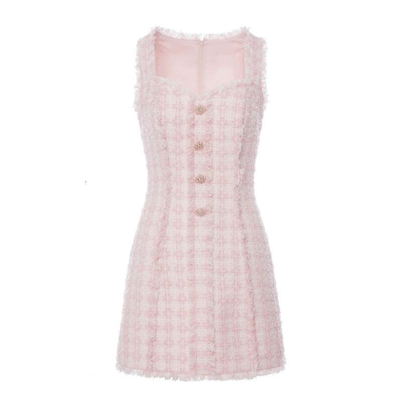 2026 Autumn/Winter Designer Fashion Brand Elegant Women's Pink Checkered Sleeveless Style Dress