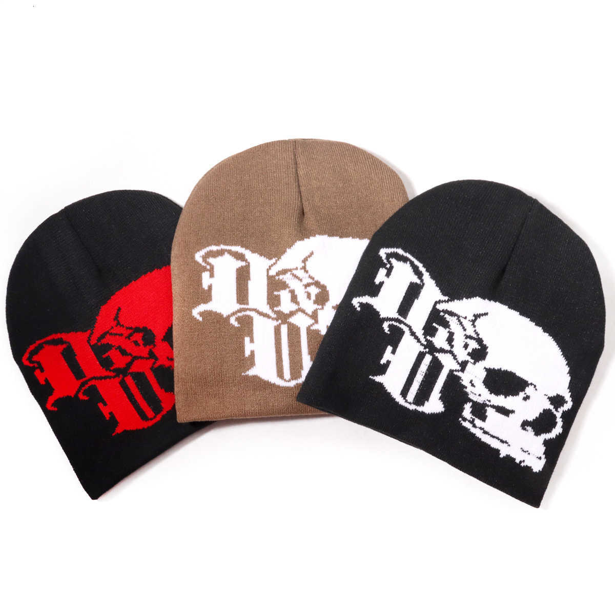 Outdoor street style gothic hip-hop warm fashion trendy skull jacquard knit hat S260225