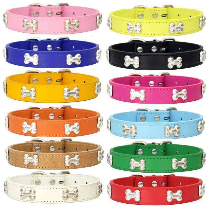 Bone Leather Durable Puppy Pug Collars Large Dog Chihuahua Cat Accessories Pet Collar for Small Dogs