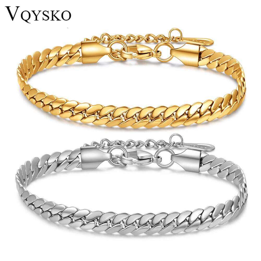 VQYSKO Stainless Steel Curb Cuban Link Bracelets For Men Women Gold Silver Color Miami Chunky Chain Z260225