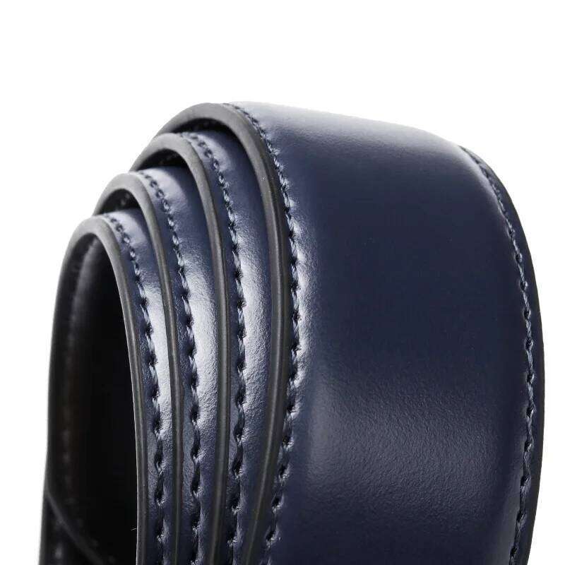 2025 Men Real Cowhide Belt 130cm Long Rotating Pin Buckle Business Casual All match Double sided Leather Luxury Navy Blue Style Y260225