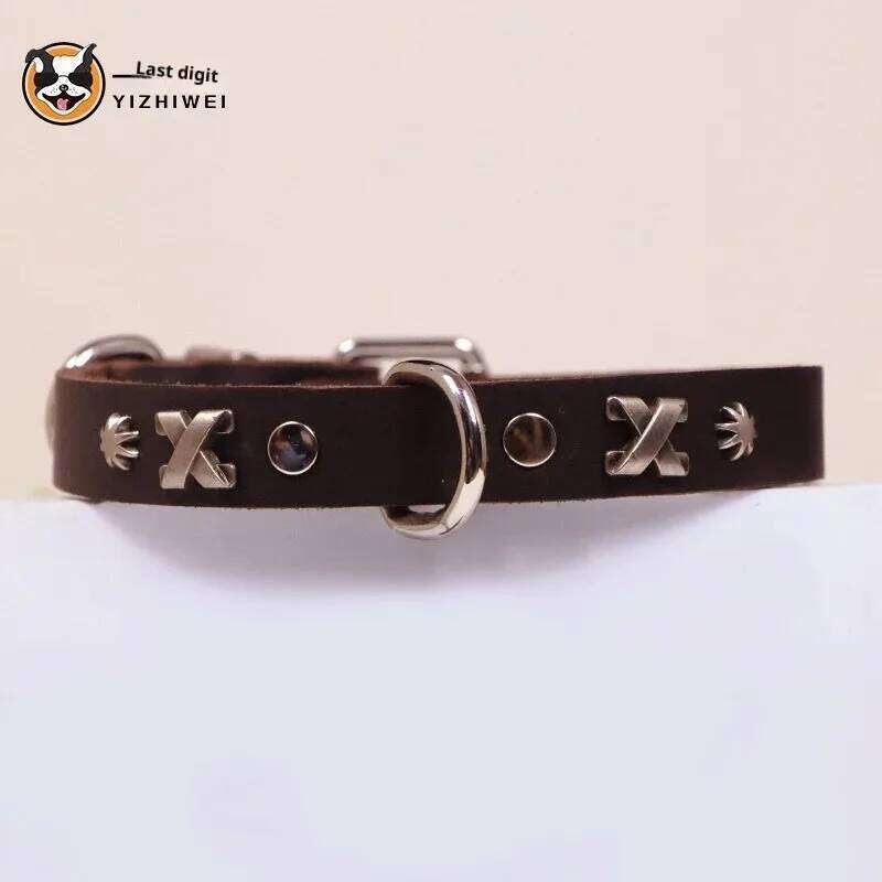 Vintage Leather Dog Set - Handcrafted Genuine Cowhide Collar & Lead Golden Retriever Malamute, Retro Training Gear for Large