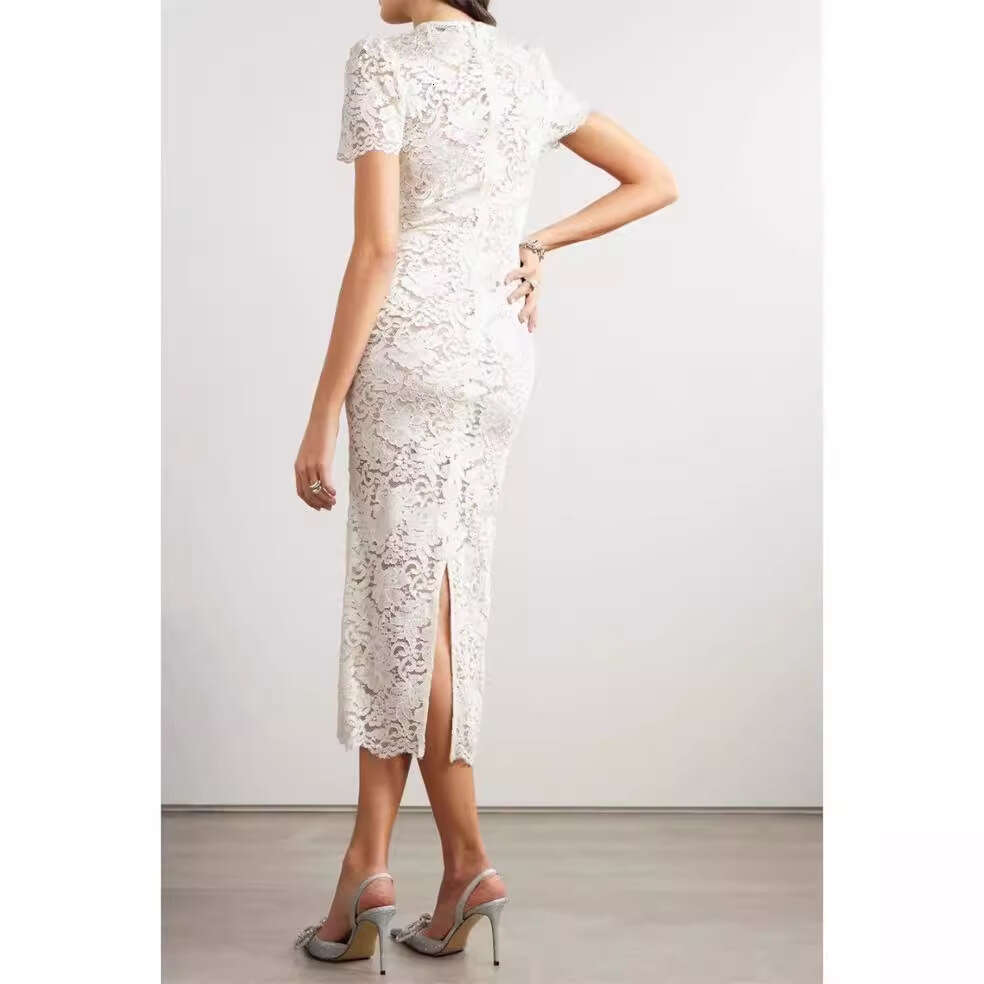 2026 Summer Fashion Elegant Lace V-neck Slim Fit Women's Midi Dress Suitable for Social Goddess