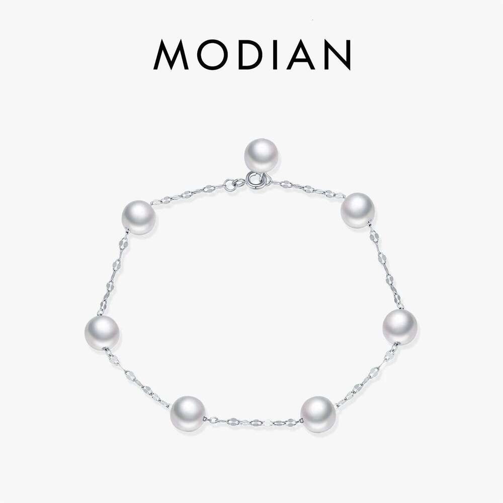 MODIAN 925 Sterling Silver Demure Elegant Sweet Geometric Crystal Pearls Charm Bracelet For Women Fine Jewelry Z260225