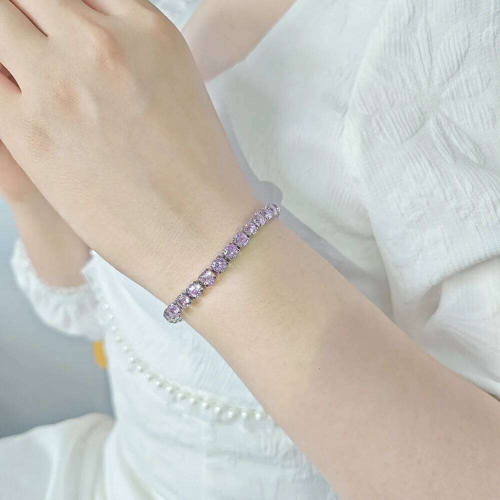 2024 New Arrival Luxury Round pink color on hand Bracelet Bangle For Women Anniversary Gift Jewelry S5787 Z260225