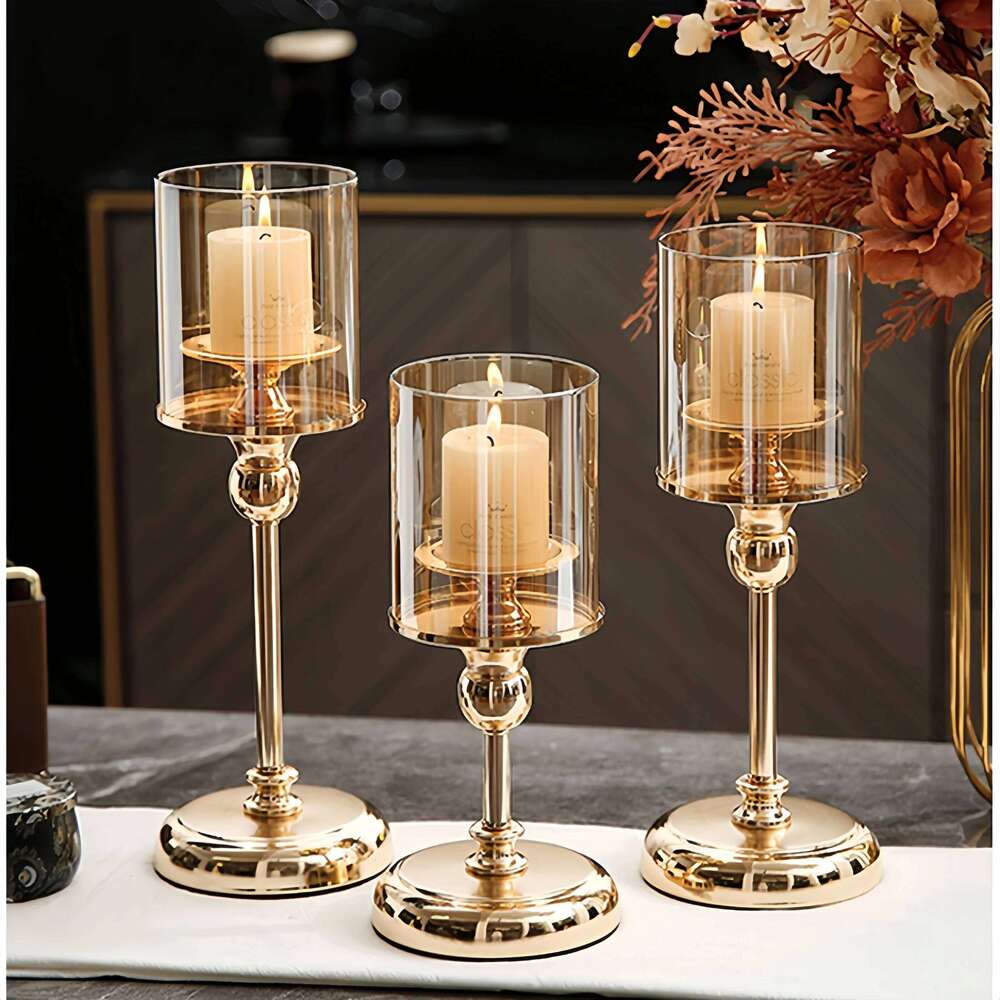 Nordic Luxury Creative Hurricane Candleholder Stylish Gold Metal And Glass Candle Holder For Wedding Ornaments Home Decoration W260226