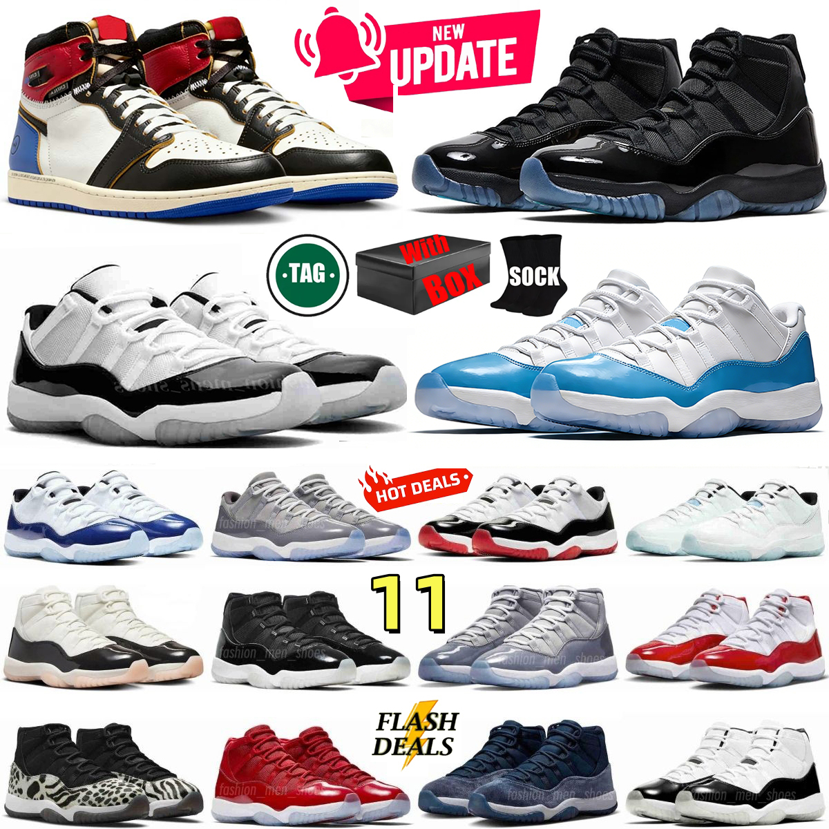 11s with box designer shoes OG Basketball Shoes union 11 Gamma blue University Blue Fragment cool grey Sail White grey concord bred Sports Sneakers women men trainers