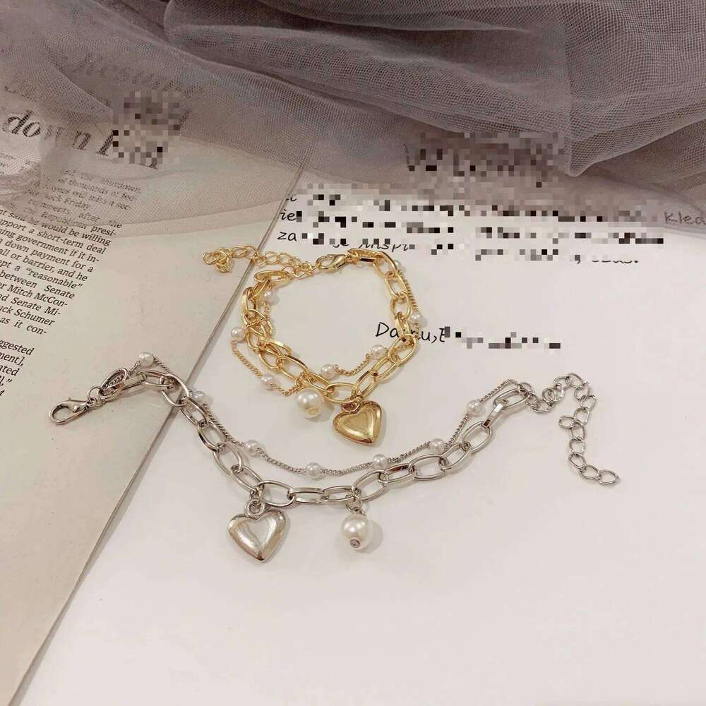Fashion Chain Love Pearl Double Temperament Peach Heart Pendant Bracelet Female College Student Jewelry Pulsera Z260225