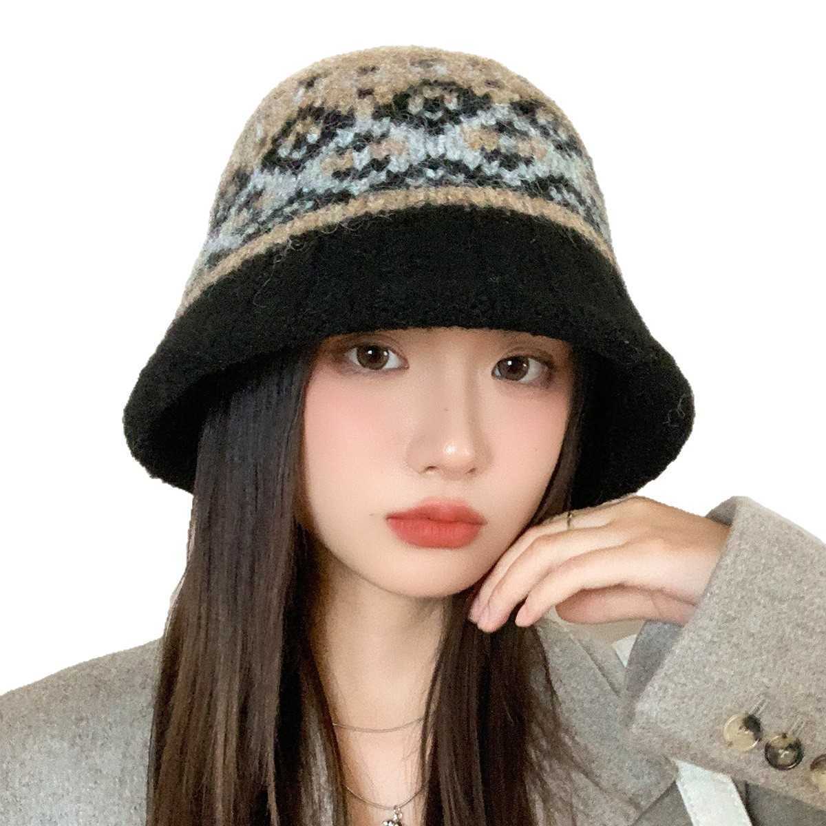 Winter Sweetness New Autumn-Winter Warm Fair Isle Knit Fisherman Hat for Women Sweet and Face-Slimming Woolen Hat S260225