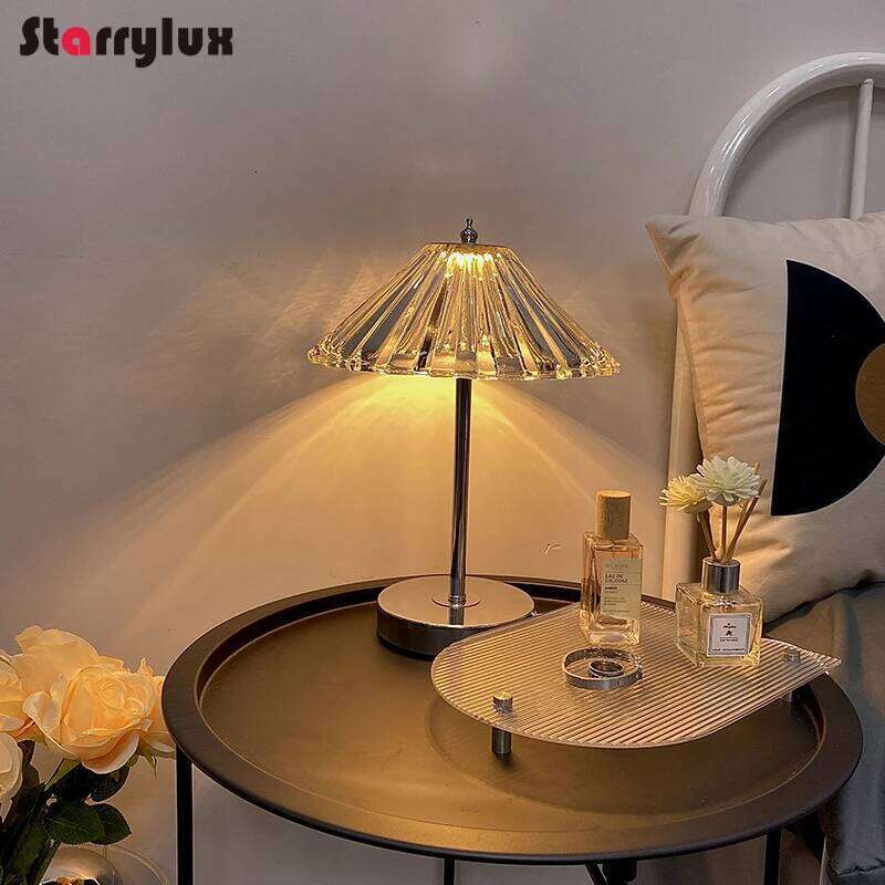 Elegant Crystal Table Lamp - 3-Color Dimmable LED Night Light, Luxury Bedside/Home Decor, Champagne/Transparent H260225