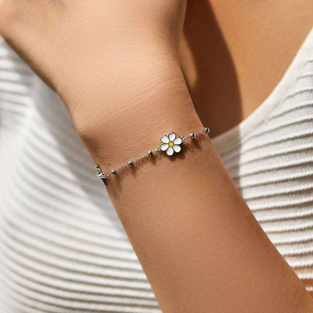 MODIAN Enamel Daisy Bracelet 925 Sterling Silver Charm Cross & Flower CZ Beads Delicate Bracelets For Women Fine Jewelry Z260225