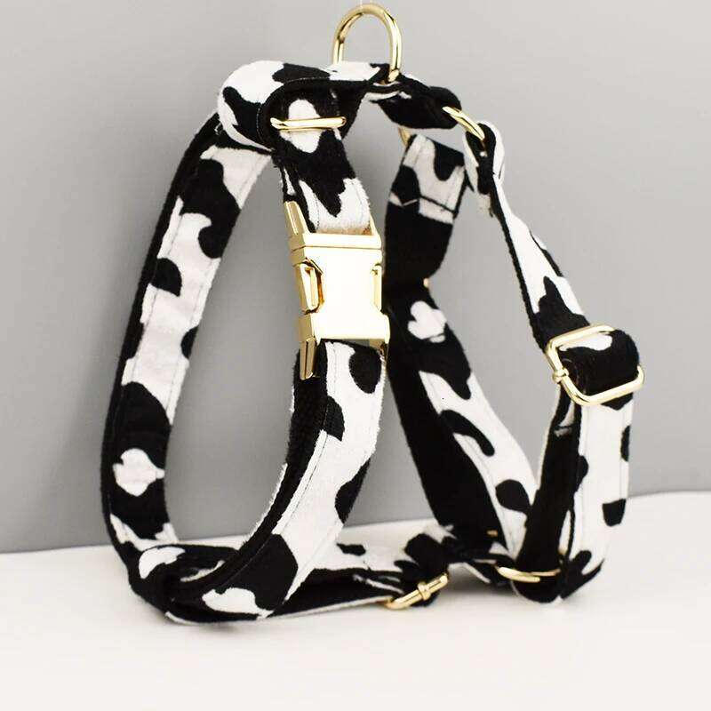 Cute Cow Print Small Medium Large Dog Harness And Set XS-XL Puppy Custom Name Collar Leash With Poop Bag