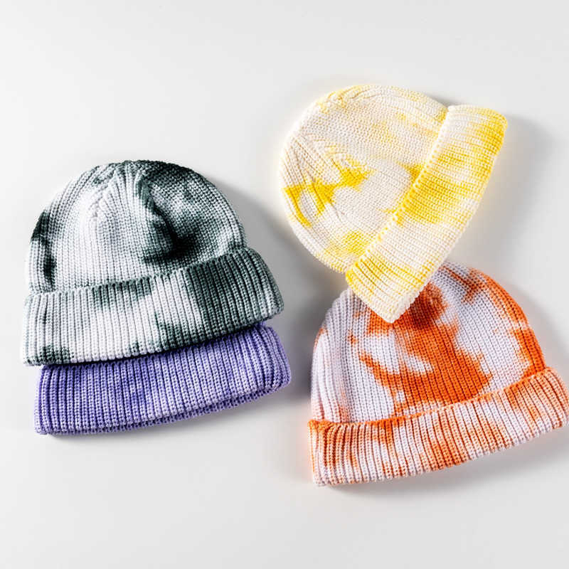 Autumn and winter hip-hop casual cold-weather hat tie-dye woolen beanie for men street style ins trendy brand knitted hat for women S260225
