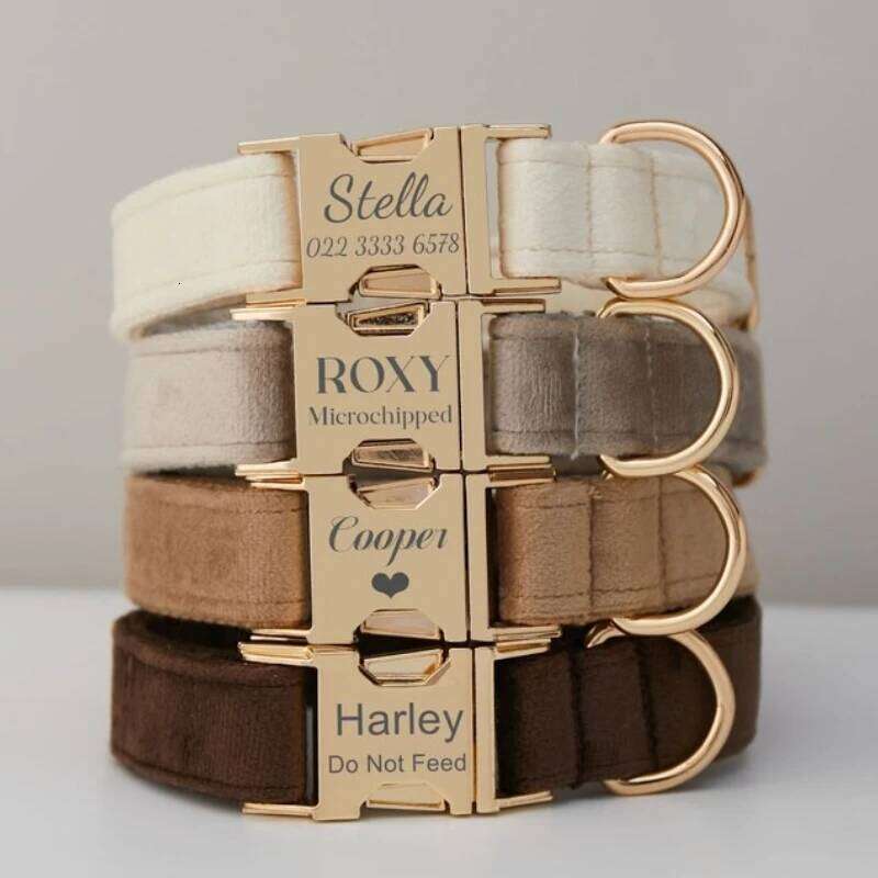 Personalized Velvet Dog Collar Super Soft ID Buckle Collars Engrave Name Pet Necklace Adjutable For Small Medium Large Dogs