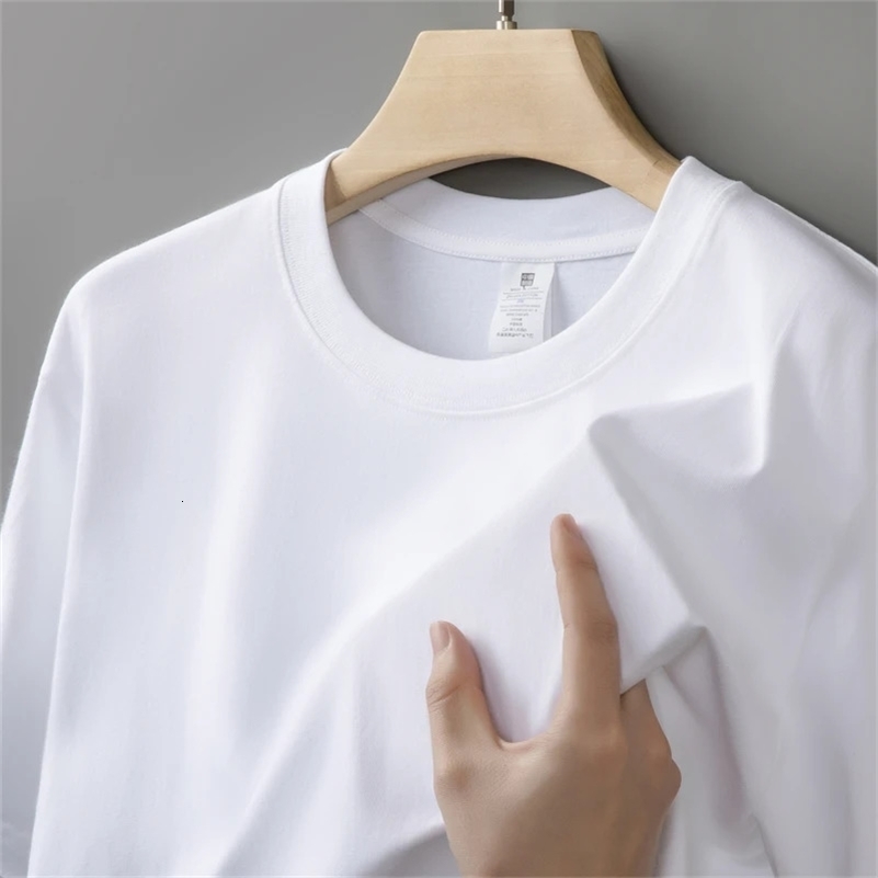 230g Mens Oversized Thick Round Neck T-shirt Summer Short Sleeved T-shirt Pure Cotton Solid Color Top Casual Versatile T-shirt 260227
