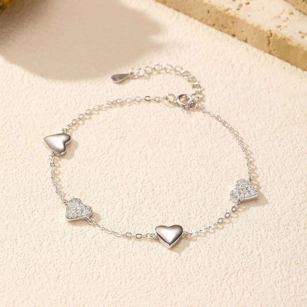 MODIAN Dazzling Zirconia Bracelet 925 Sterling Silver Exquisite Mirror Hearts Charms Stackable Bracelets For Women Fine Jewelry Z260225