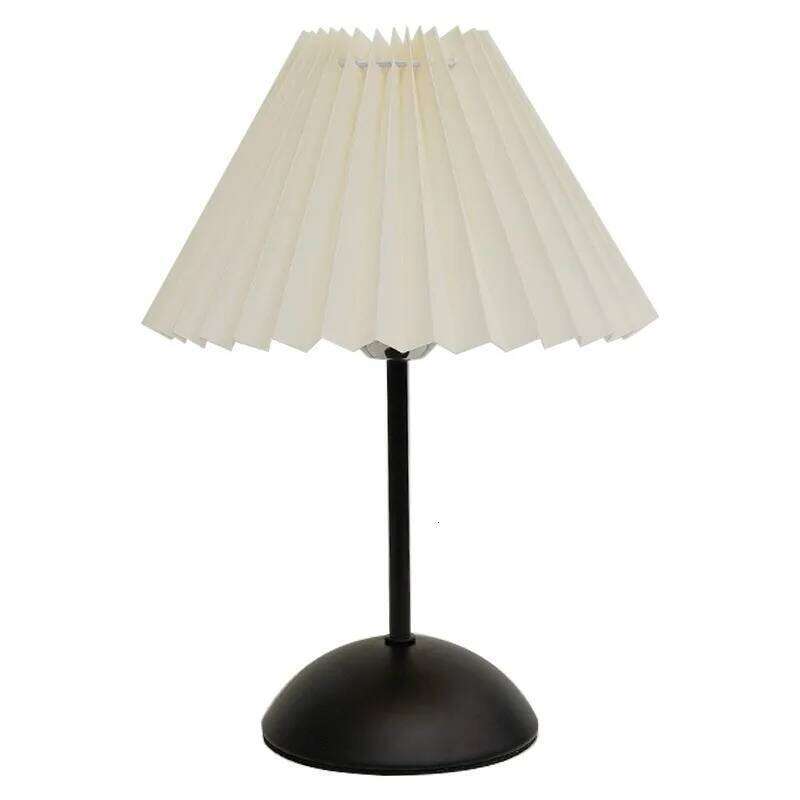 Nordic Creative Retro Table American Metal Dormitory Bedroom Sleeping Bedside Lamp Pleated Umbrella Night Light Atmosphere H260225