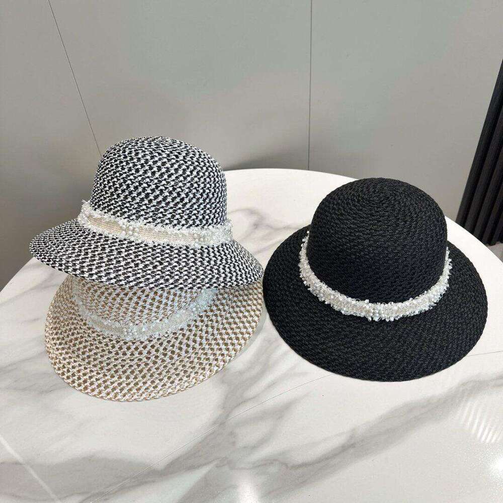 Fashion Accessories Hat Women Pearl Decor Wide Brim Straw Cloche Sun Hat for Spring Summer Wedding Holiday