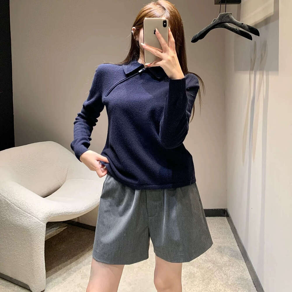 2026 Autumn/Winter New Micro Label Slant Zipper Collar Long Sleeve Knitted Wool Women's Top