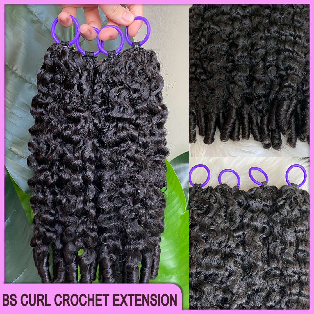 100% Raw Virgin Human Hair Natural Black BS Curl Burmese Spiral Curly Knotless Pre-Separated Feather Crochet Hair Extensions 4 Lots 50g/lot