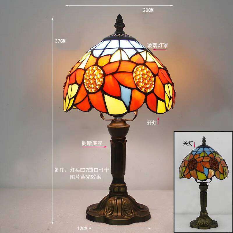European Tiffany Retro Restaurant Bar Cafe Stained Glass Bedside Bedroom Creative Small Table Lamp E27 Home Decor Lighting H260225
