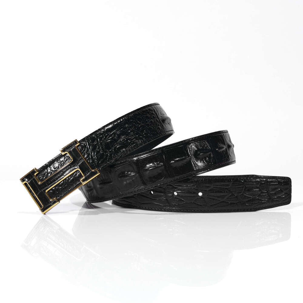 Men's Crocodile - Pattern Belt: High - End First - Layer Cowhide, Smooth Buckle, for Casual & Business Wear