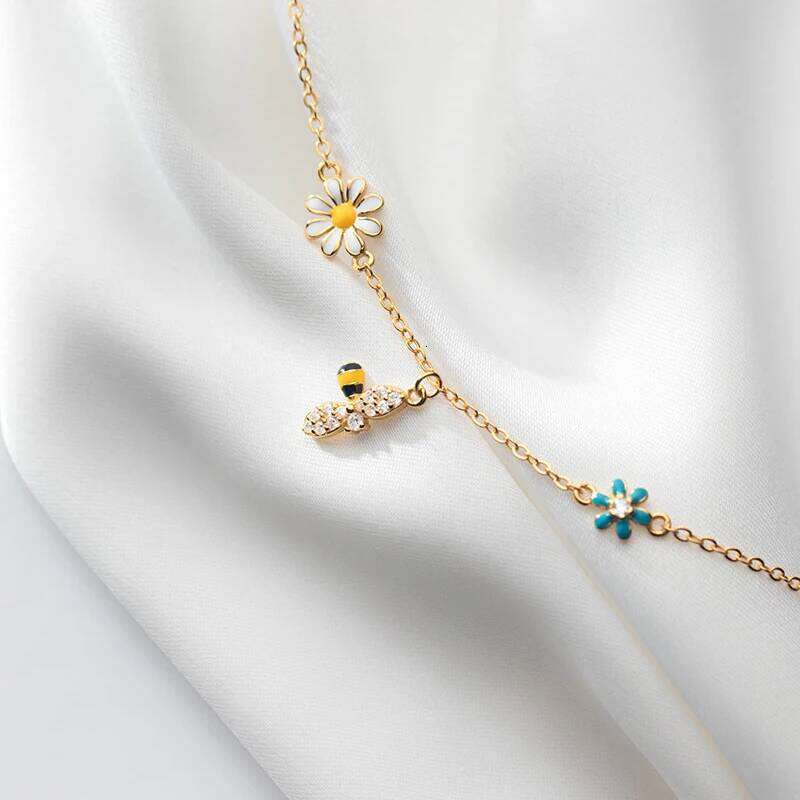 Modian Real 100% 925 Sterling Silver Clear CZ Lovely Bee Bangle Colorful Romantic Daisy Flower Bracelet for Women Fine Jewelry Z260225