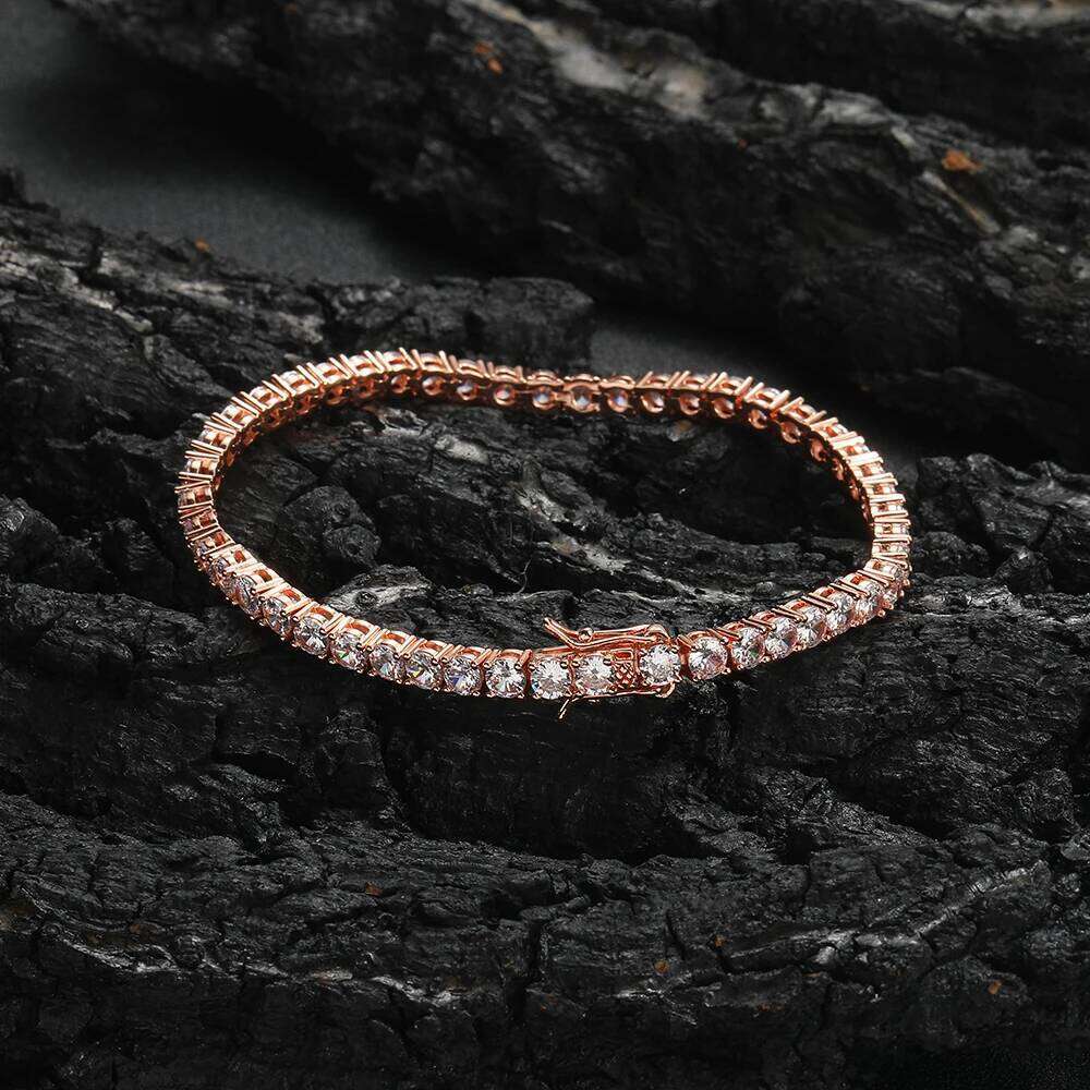 Rose Gold Plated Brass CZ Jewelry Men's and Women's One Row Tennis Chain Bracelet with Zircon Stones BB241 Z260225