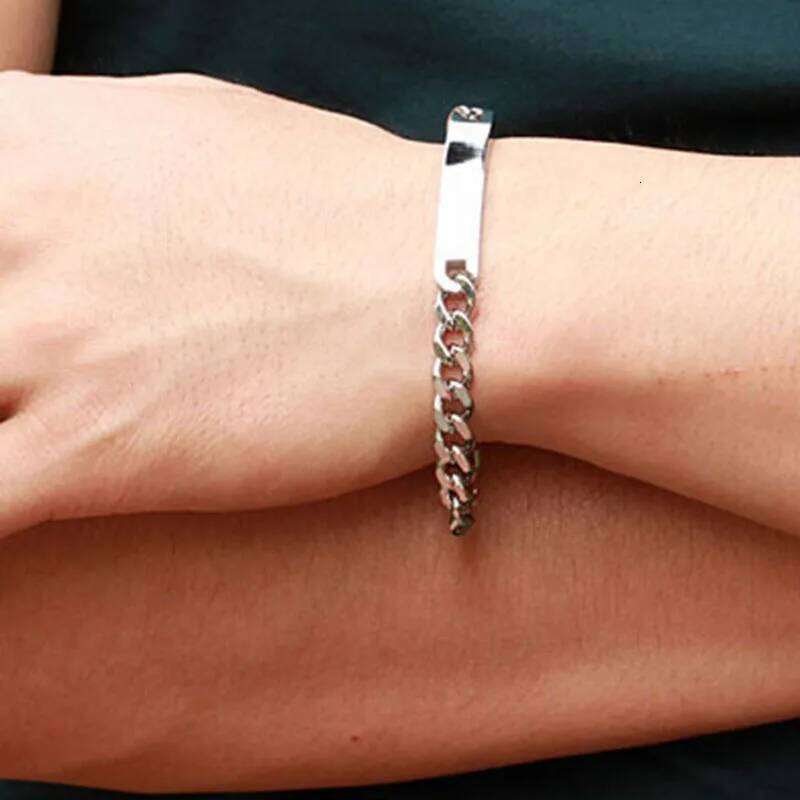 4MM and 7MM smooth long strip laser stainless steel couple bracelets that can be engraved Z260225