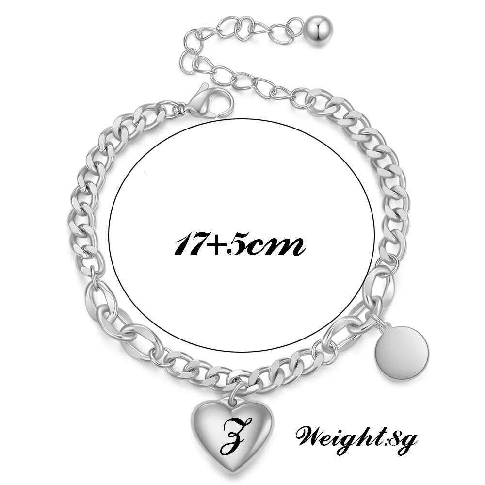 New fashionable Cuban chain, 26-letter heart-shaped engraved stainless steel bracelet for women Z260225