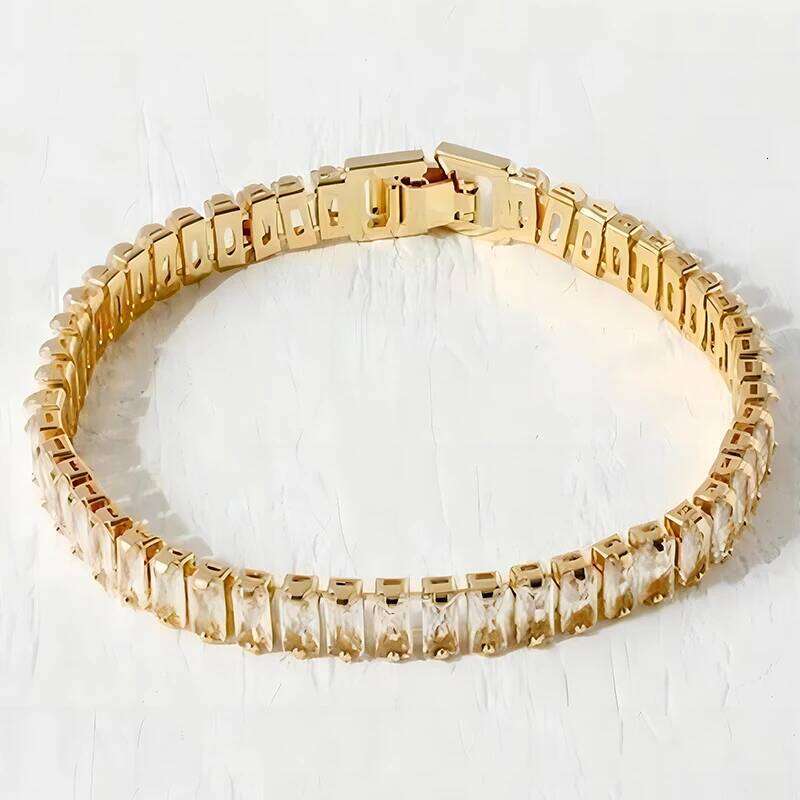 Fashion Korean Style Rectangle Zirconia Tennis Bracelets for Women Luxury Gold Color Crystal Party Jewelry Z260225