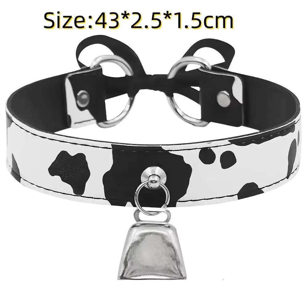 Sexy Leather Choker Cow Print Adjustable Bell Collar Women Necklace