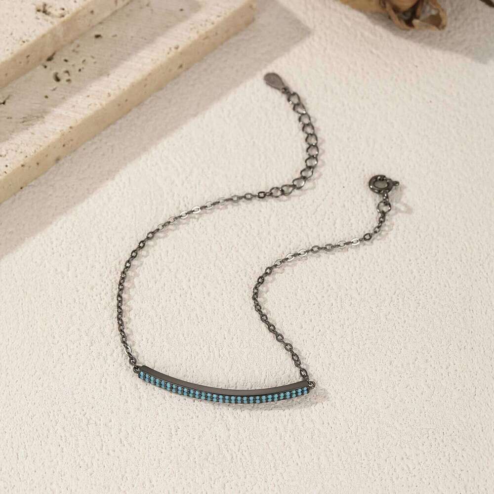 MODIAN 925 Sterling Silver Retro Synthetic Turquoise Bracelet Punk Black Simple Link Chain Bracelets For Women Fine Jewelry Z260225