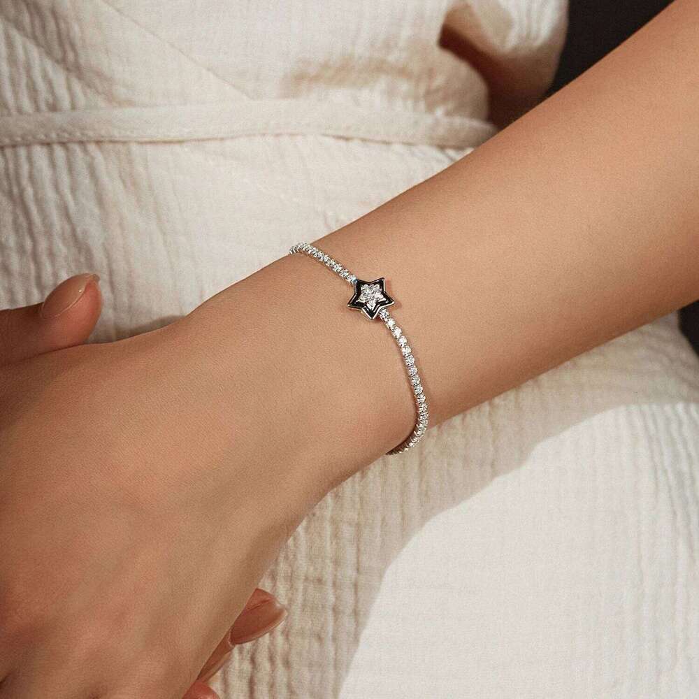 MODIAN 925 Sterling Silver Shinning Stars Zirconia Black Enamel Tennis Bracelets For Women Vacation Fine Jewelry Z260225