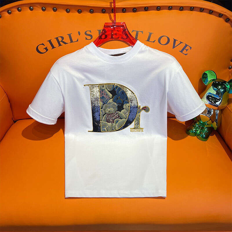 European High-End Embroidered Bear Short-Sleeve T-Shirt For Men, Trendy Thin Style, Summer New Men's Half-Sleeve Shirt