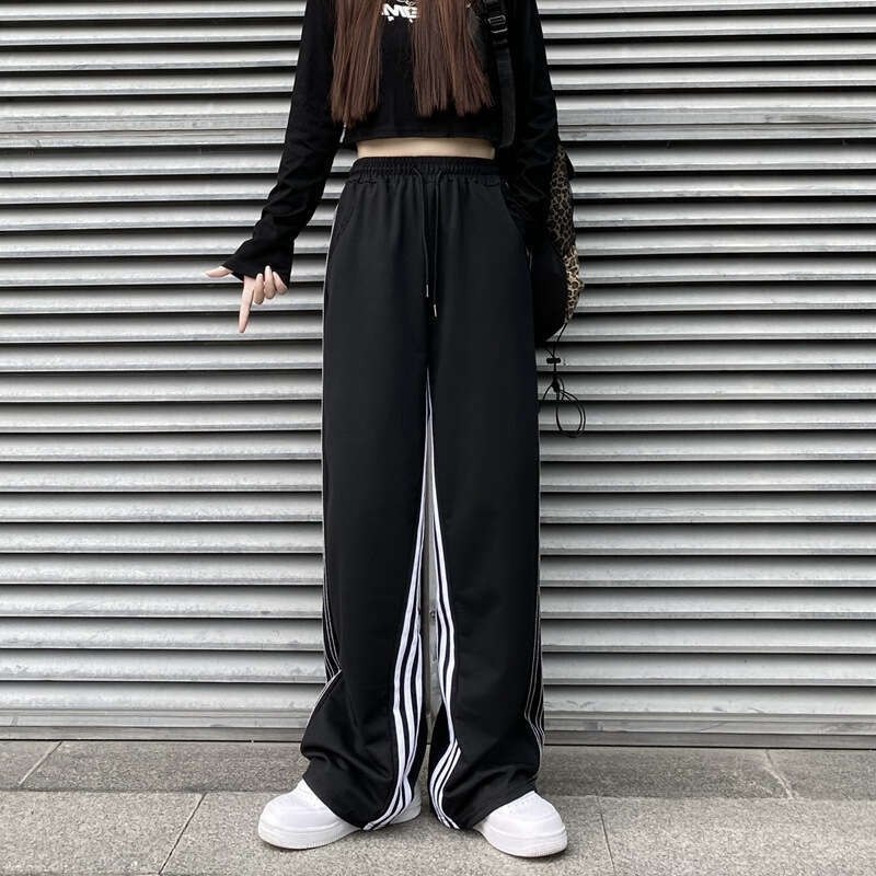 Mardi Hefxessdr American Style Straight Leg Wide Sports Sweatpants for Women Summer Three Length Stripe Casual Trousers Long Pants sweatpants casual p