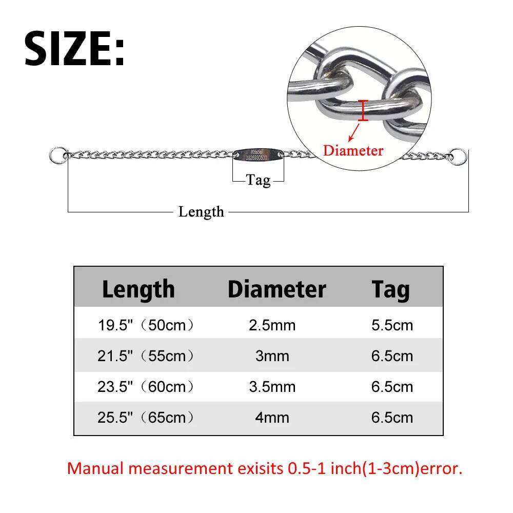 Large Dog Collar Chain Choke Personalized Pet Collars Silver Dogs Pitbull Training Slip Choker Free Engraving Tag Nameplate